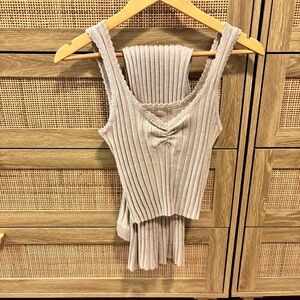 Pink Rose Ribbed Knit Tank Top and Matching Pants - Beige